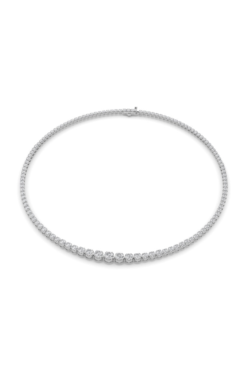 15Cttw Round Shaped Lab Grown Diamond (F/VS) Graduating Full Riviera Necklace in 14K Gold