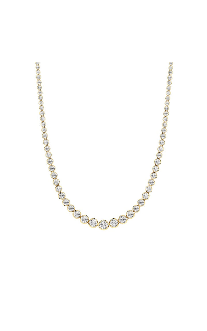 15Cttw Round Shaped Lab Grown Diamond (F/VS) Graduating Full Riviera Necklace in 14K Gold