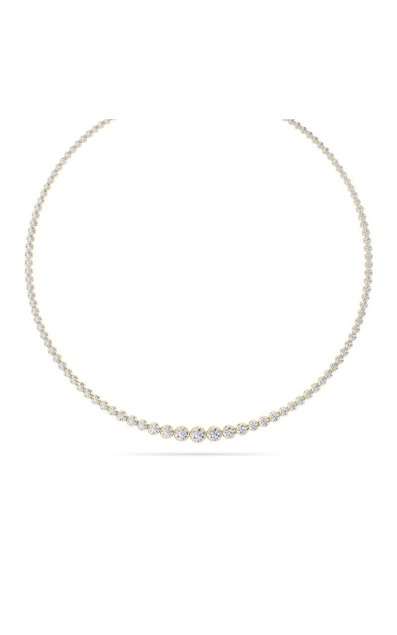 15Cttw Round Shaped Lab Grown Diamond (F/VS) Graduating Full Riviera Necklace in 14K Gold