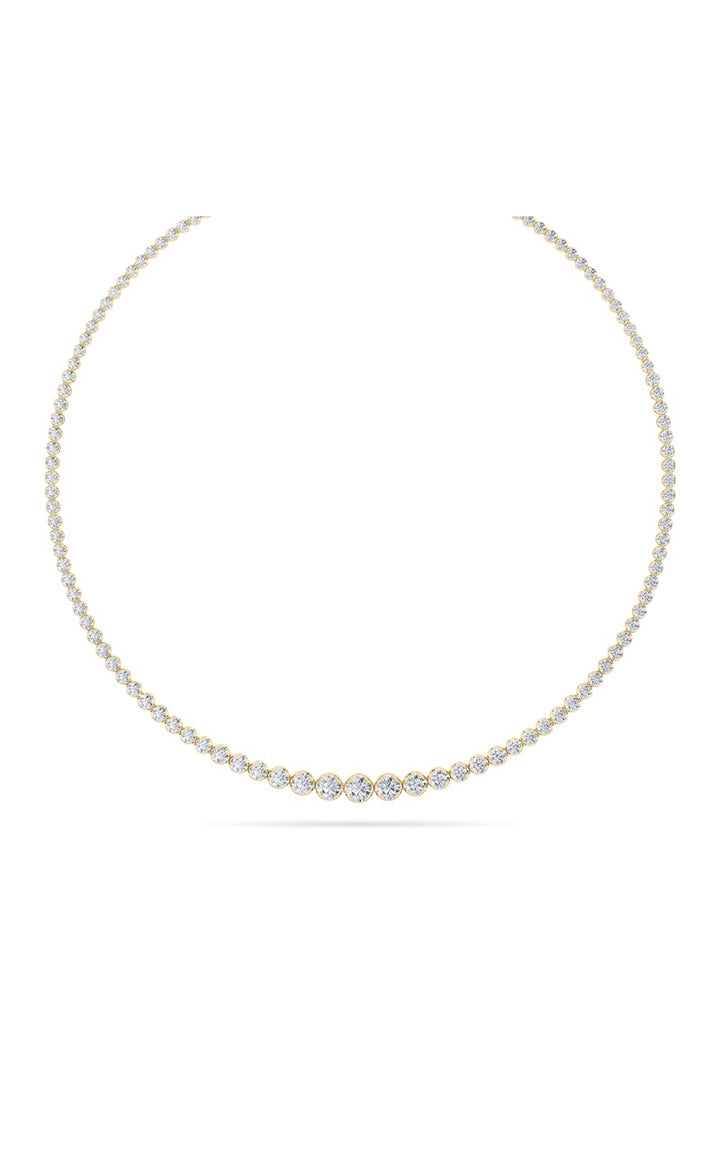 15Cttw Round Shaped Lab Grown Diamond (F/VS) Graduating Full Riviera Necklace in 14K Gold