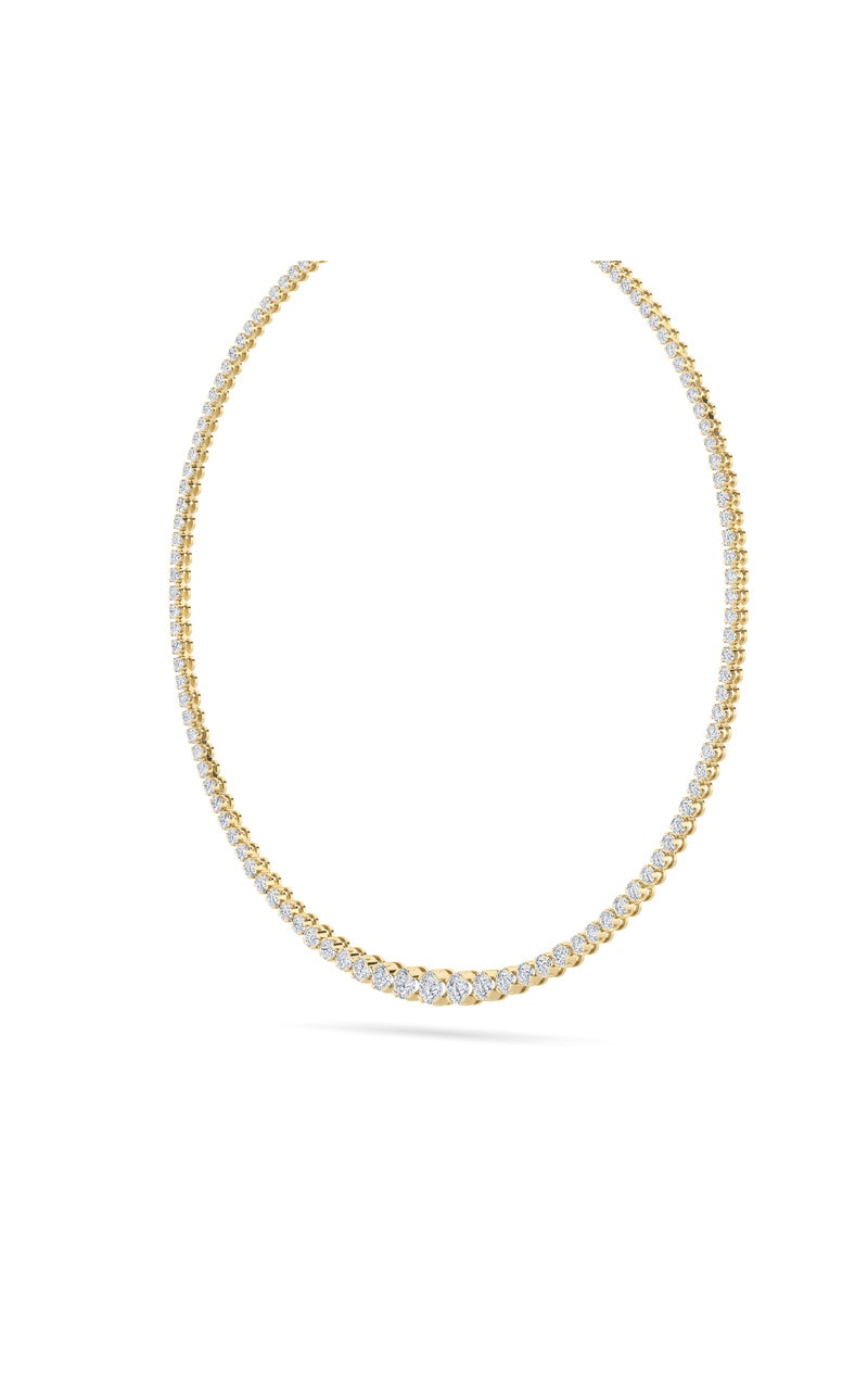 15Cttw Round Shaped Lab Grown Diamond (F/VS) Graduating Full Riviera Necklace in 14K Gold