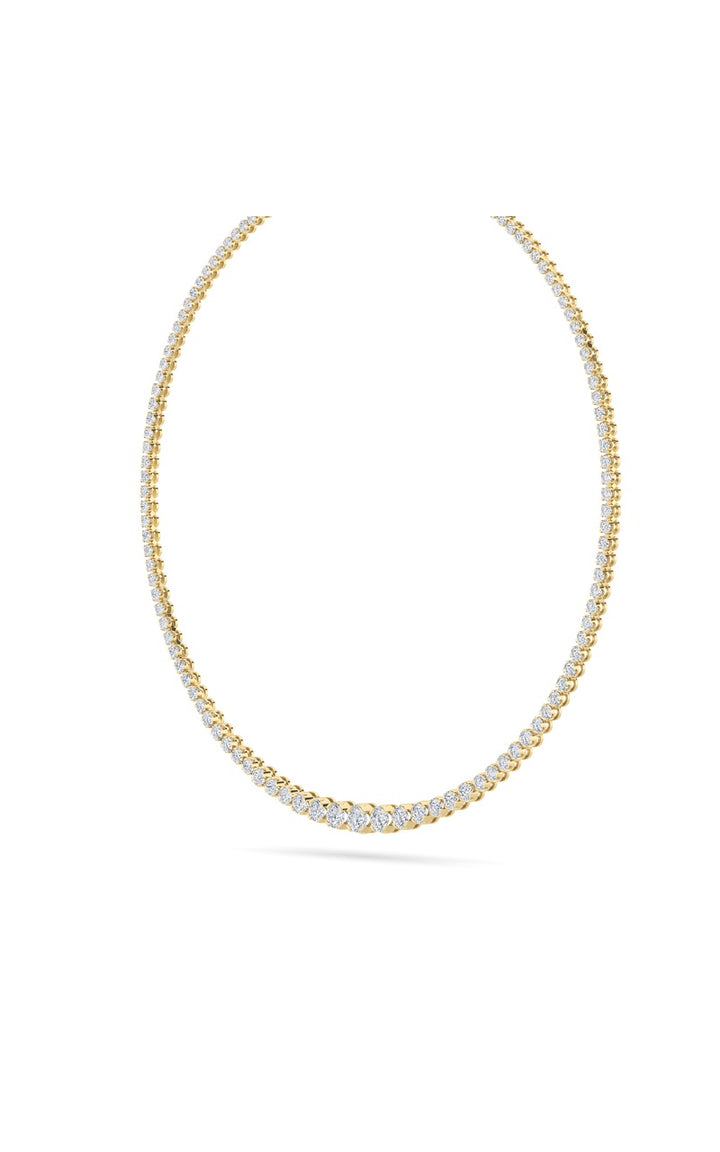 15Cttw Round Shaped Lab Grown Diamond (F/VS) Graduating Full Riviera Necklace in 14K Gold