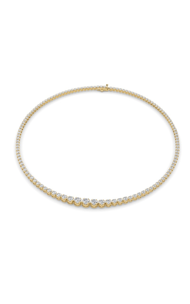 15Cttw Round Shaped Lab Grown Diamond (F/VS) Graduating Full Riviera Necklace in 14K Gold