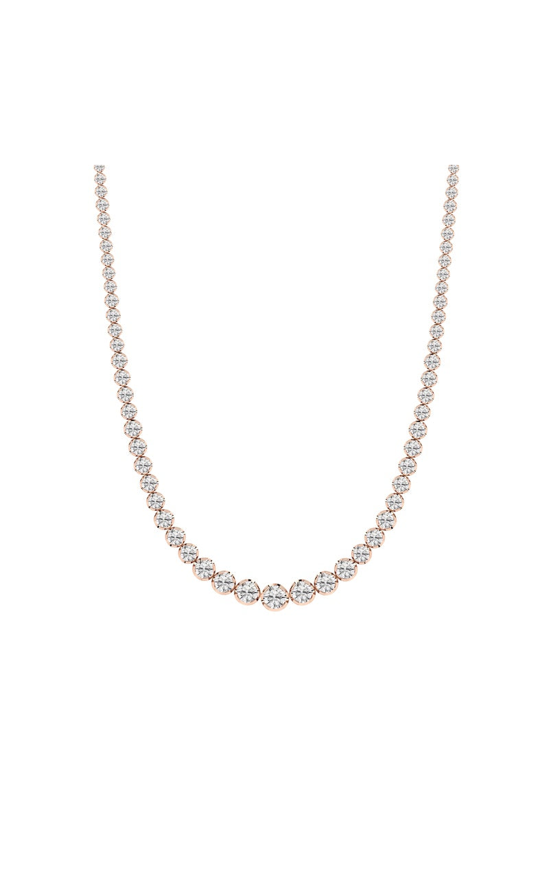 15Cttw Round Shaped Lab Grown Diamond (F/VS) Graduating Full Riviera Necklace in 14K Gold