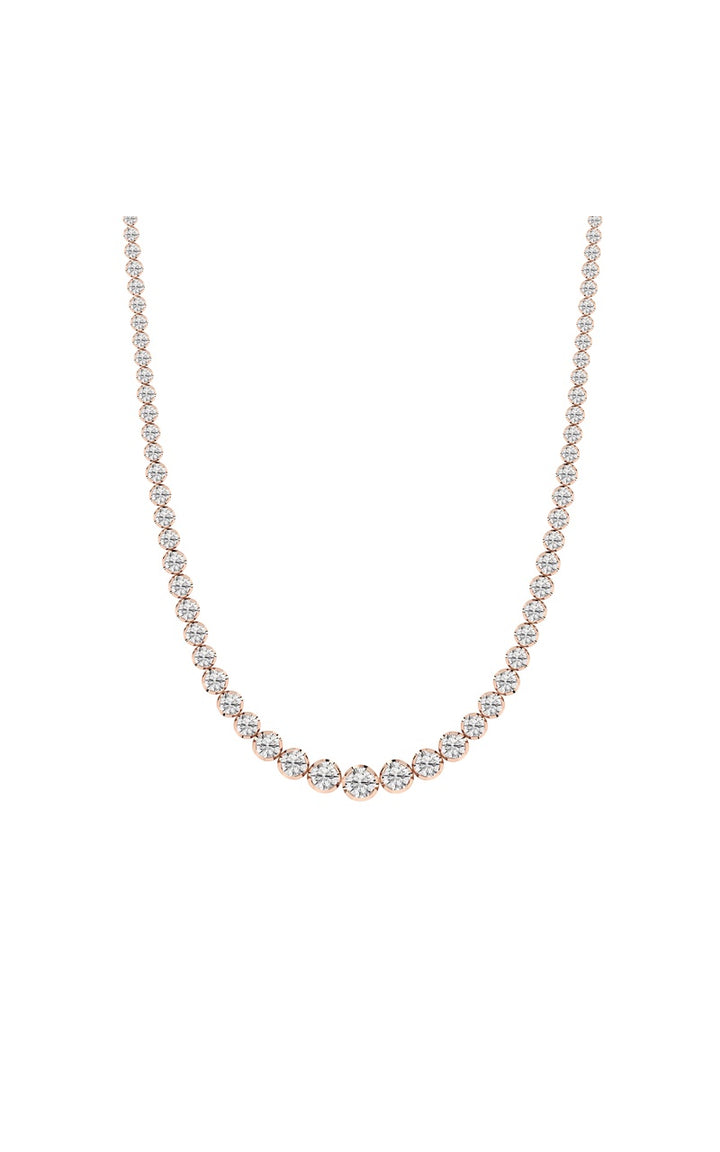 15Cttw Round Shaped Lab Grown Diamond (F/VS) Graduating Full Riviera Necklace in 14K Gold