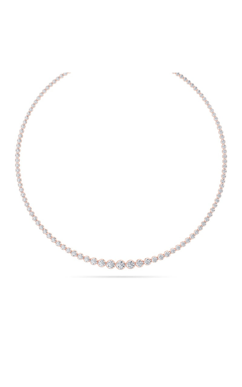 15Cttw Round Shaped Lab Grown Diamond (F/VS) Graduating Full Riviera Necklace in 14K Gold