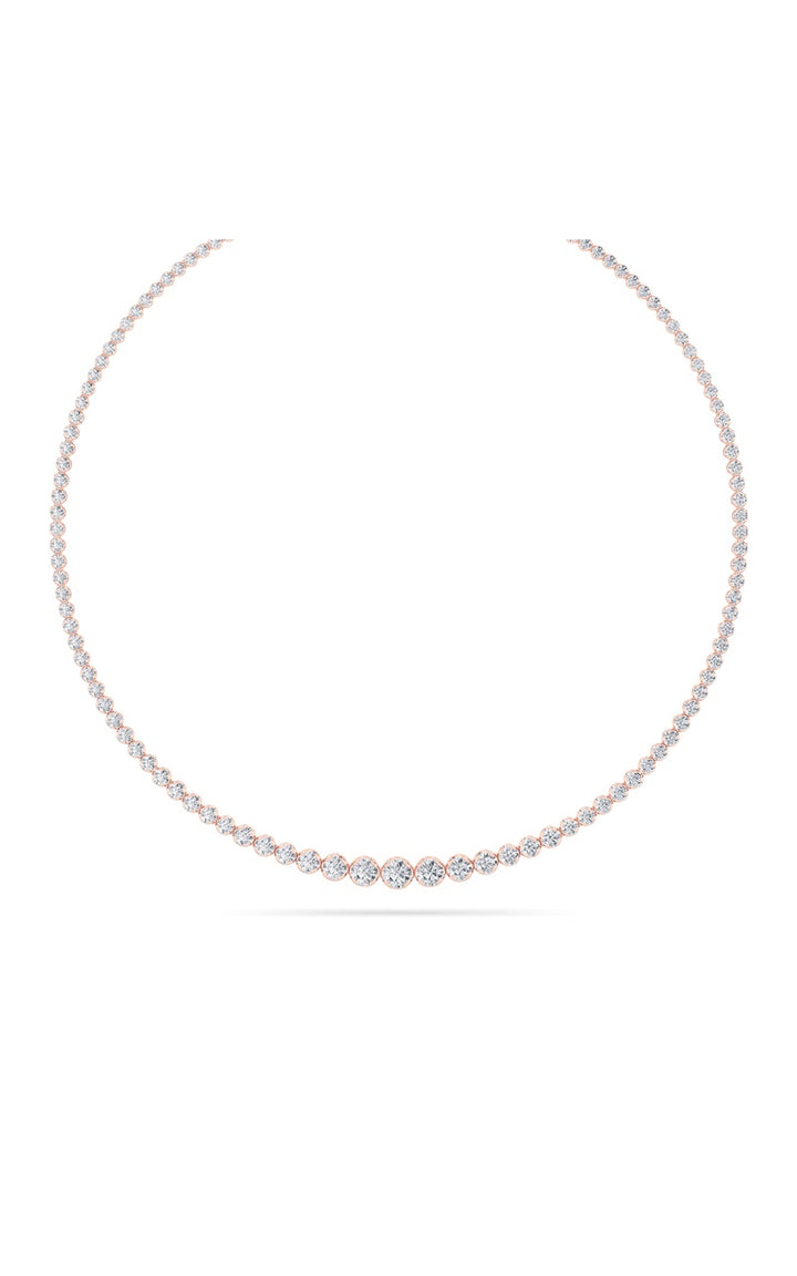 15Cttw Round Shaped Lab Grown Diamond (F/VS) Graduating Full Riviera Necklace in 14K Gold