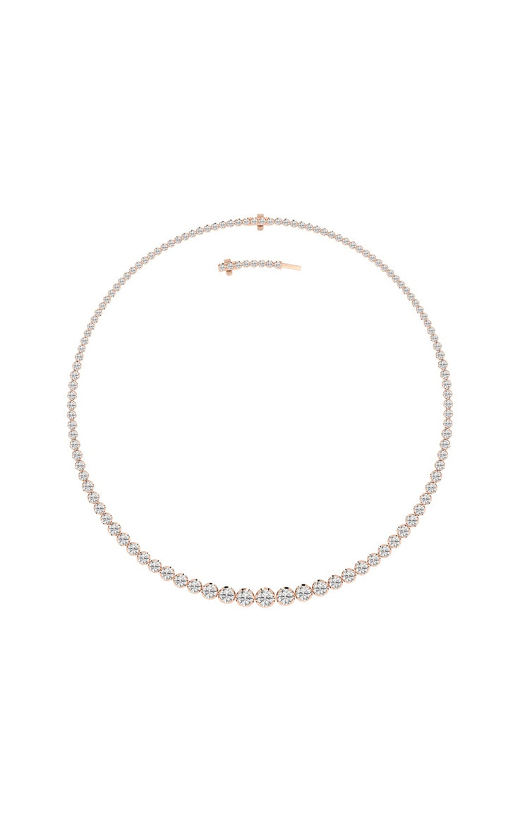 15Cttw Round Shaped Lab Grown Diamond (F/VS) Graduating Full Riviera Necklace in 14K Gold