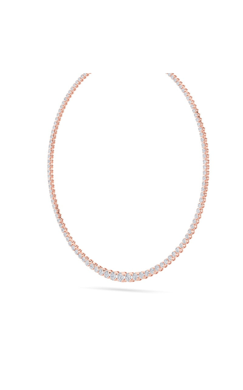 15Cttw Round Shaped Lab Grown Diamond (F/VS) Graduating Full Riviera Necklace in 14K Gold