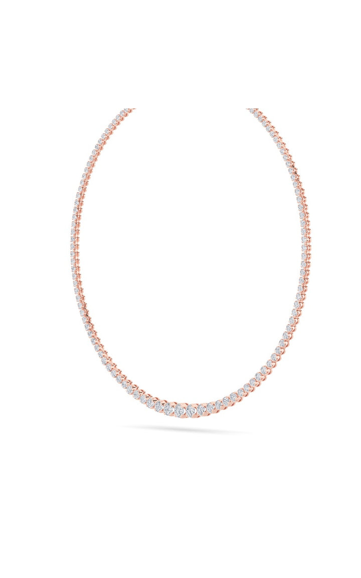 15Cttw Round Shaped Lab Grown Diamond (F/VS) Graduating Full Riviera Necklace in 14K Gold