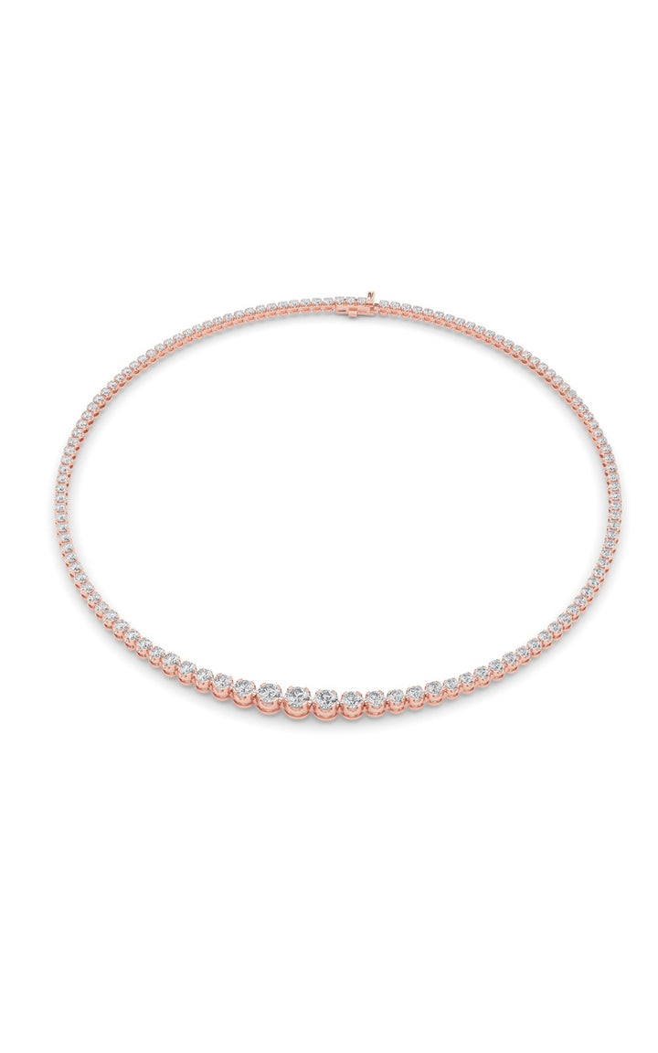 15Cttw Round Shaped Lab Grown Diamond (F/VS) Graduating Full Riviera Necklace in 14K Gold