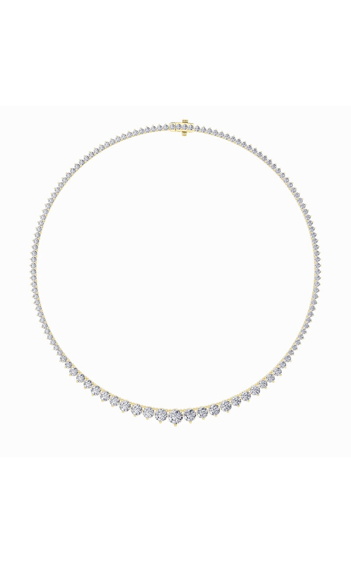 10Cttw Round Shaped Lab Grown Diamond (F/VS) Three Prong Graduating Necklace in 14K Gold