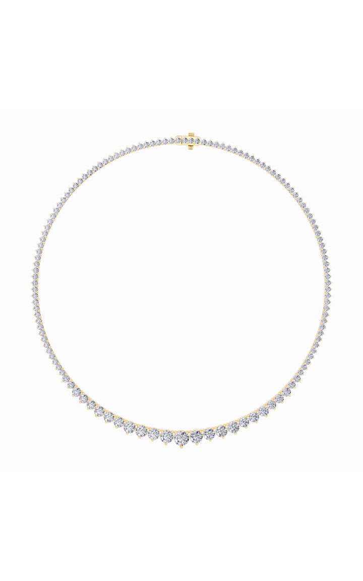 10Cttw Round Shaped Lab Grown Diamond (F/VS) Three Prong Graduating Necklace in 14K Gold