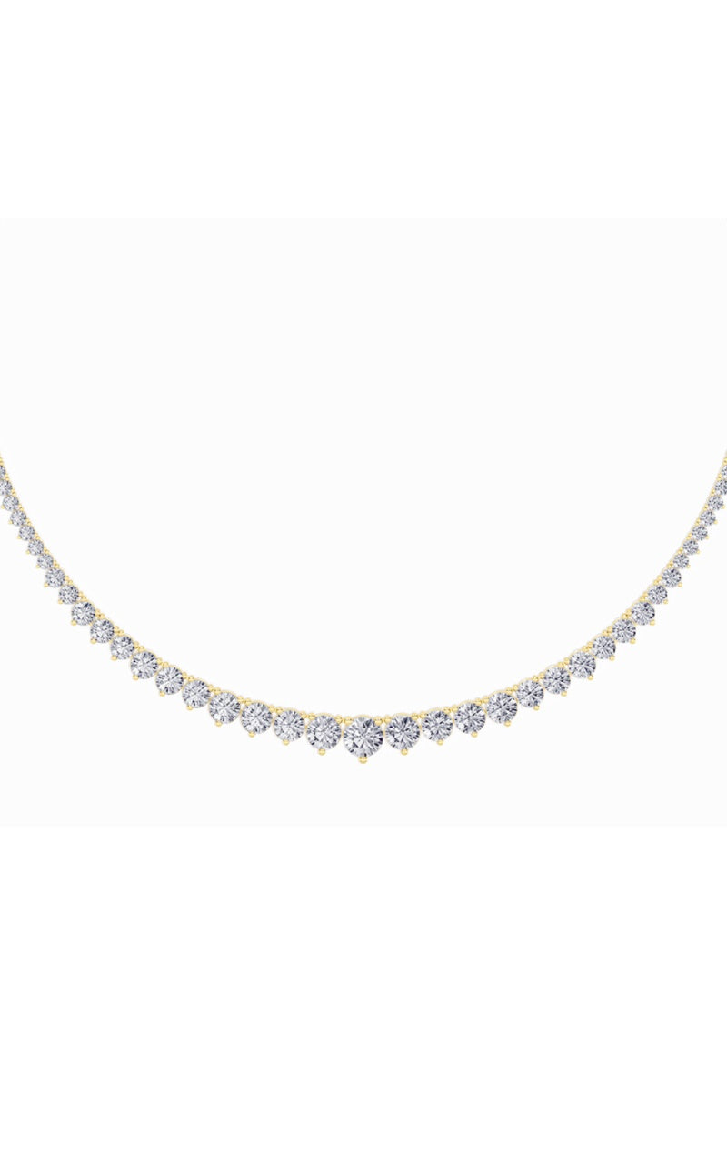 15Cttw Round Shaped Lab Grown Diamond (F/VS) Three Prong Graduating Necklace in 14K Gold