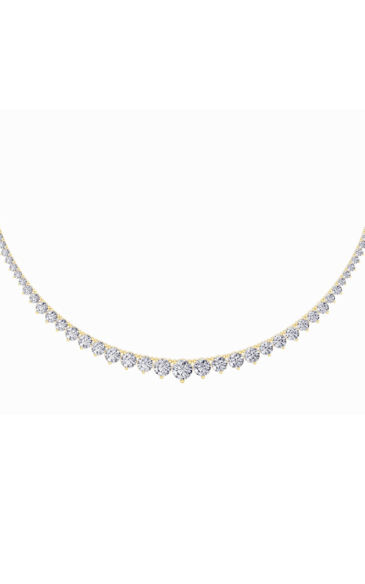 15Cttw Round Shaped Lab Grown Diamond (F/VS) Three Prong Graduating Necklace in 14K Gold