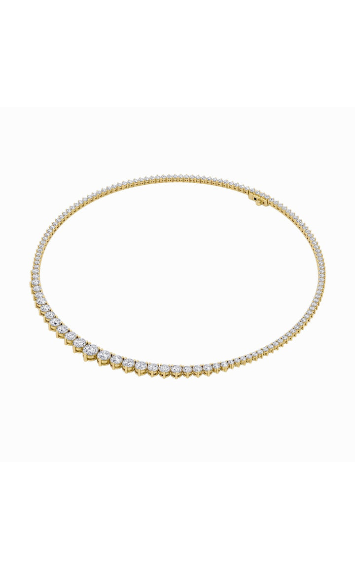 15Cttw Round Shaped Lab Grown Diamond (F/VS) Three Prong Graduating Necklace in 14K Gold