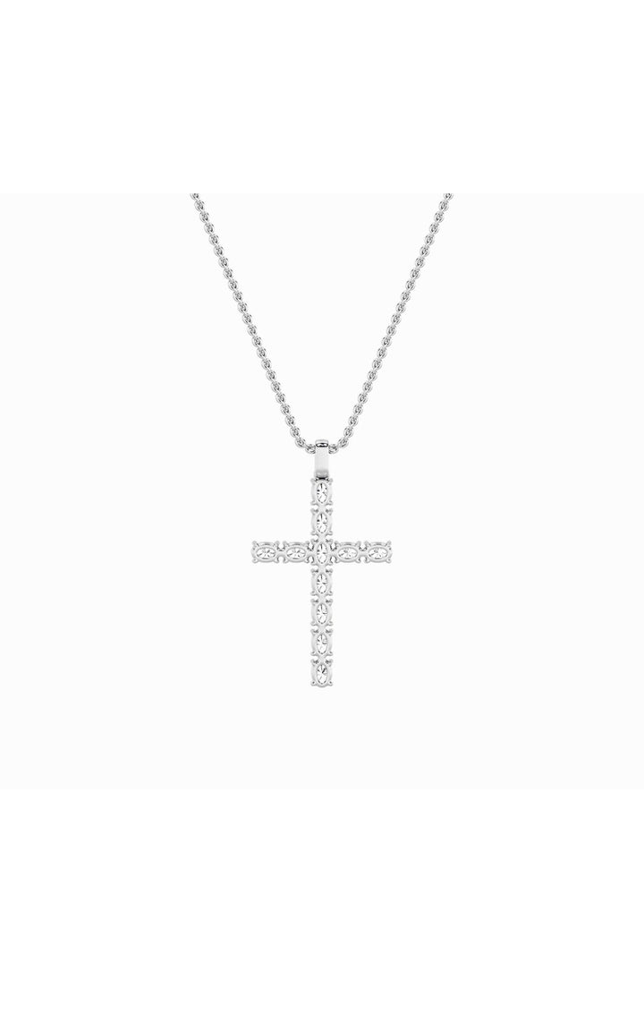 2Cttw Oval Shaped Lab Grown Diamond (F/VS) Cross Pendant in 14K Gold