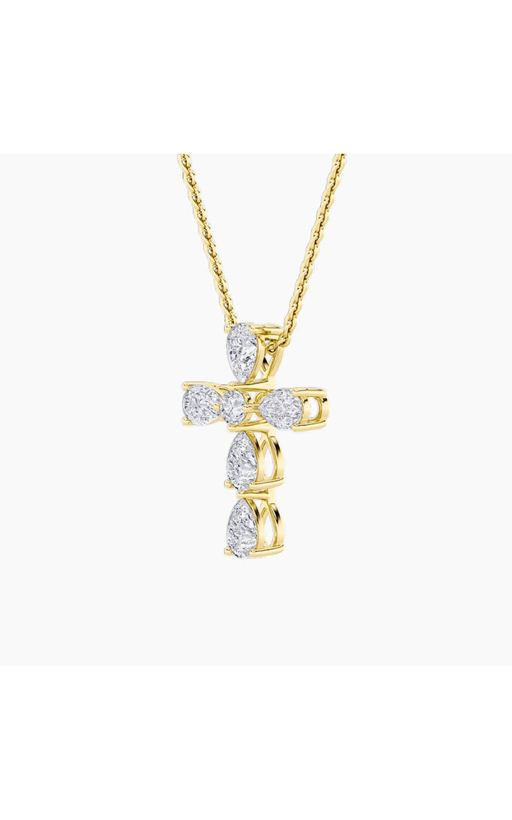 2.5Cttw Pear Shaped Lab Grown Diamond (F/VS) Cross Pendant in 14K Gold