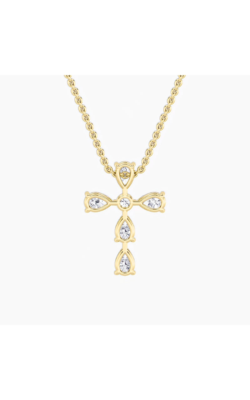 2.5Cttw Pear Shaped Lab Grown Diamond (F/VS) Cross Pendant in 14K Gold