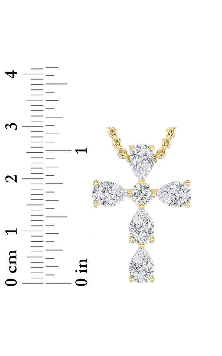 2.5Cttw Pear Shaped Lab Grown Diamond (F/VS) Cross Pendant in 14K Gold