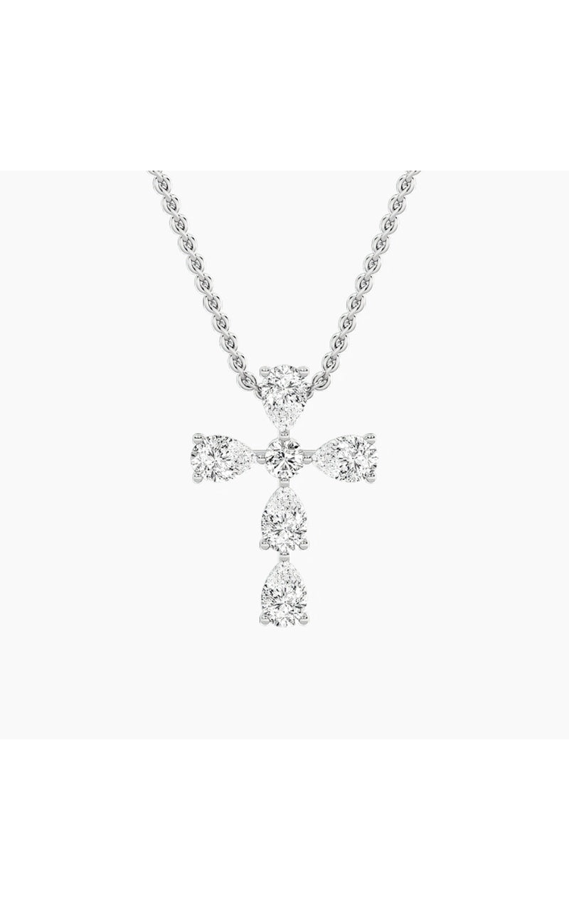 2.75Cttw Pear Shaped Lab Grown Diamond (F/VS) Cross Pendant in 14K Gold