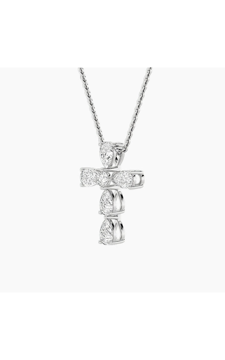 2.75Cttw Pear Shaped Lab Grown Diamond (F/VS) Cross Pendant in 14K Gold