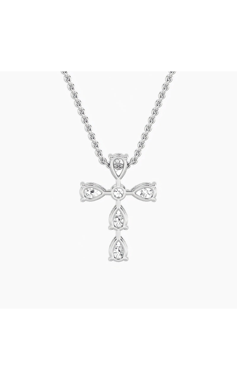 2.75Cttw Pear Shaped Lab Grown Diamond (F/VS) Cross Pendant in 14K Gold