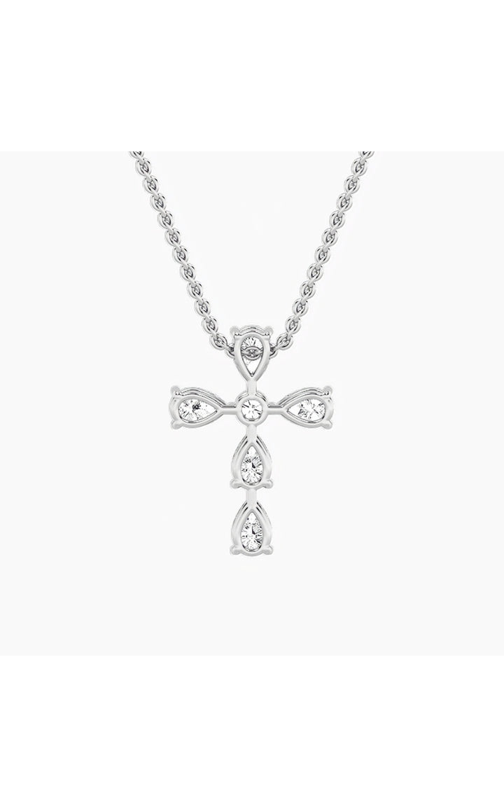 2.75Cttw Pear Shaped Lab Grown Diamond (F/VS) Cross Pendant in 14K Gold