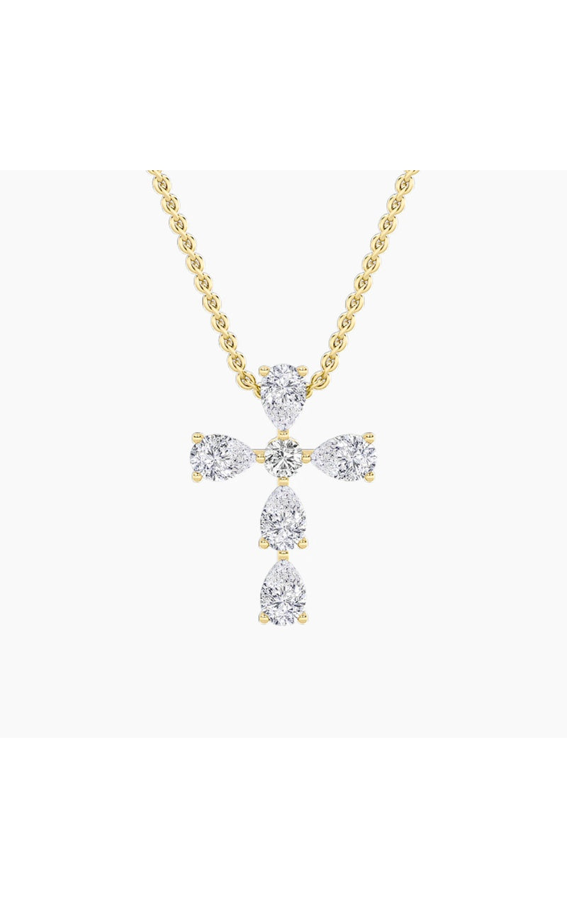 2.75Cttw Pear Shaped Lab Grown Diamond (F/VS) Cross Pendant in 14K Gold