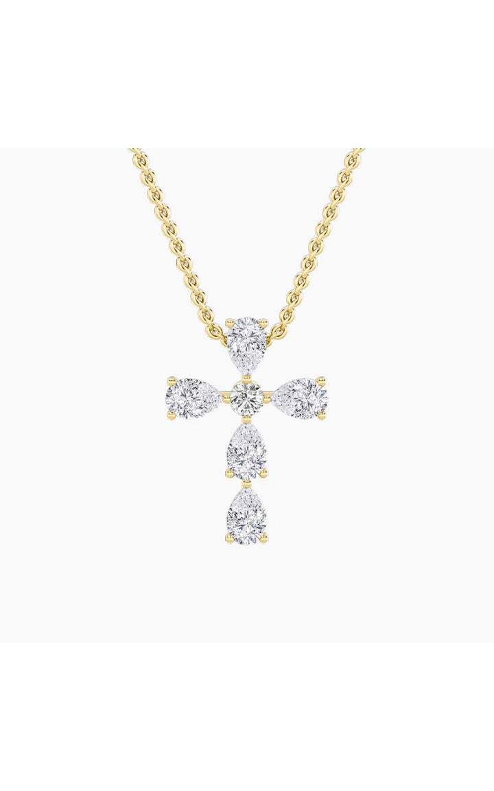 2.75Cttw Pear Shaped Lab Grown Diamond (F/VS) Cross Pendant in 14K Gold
