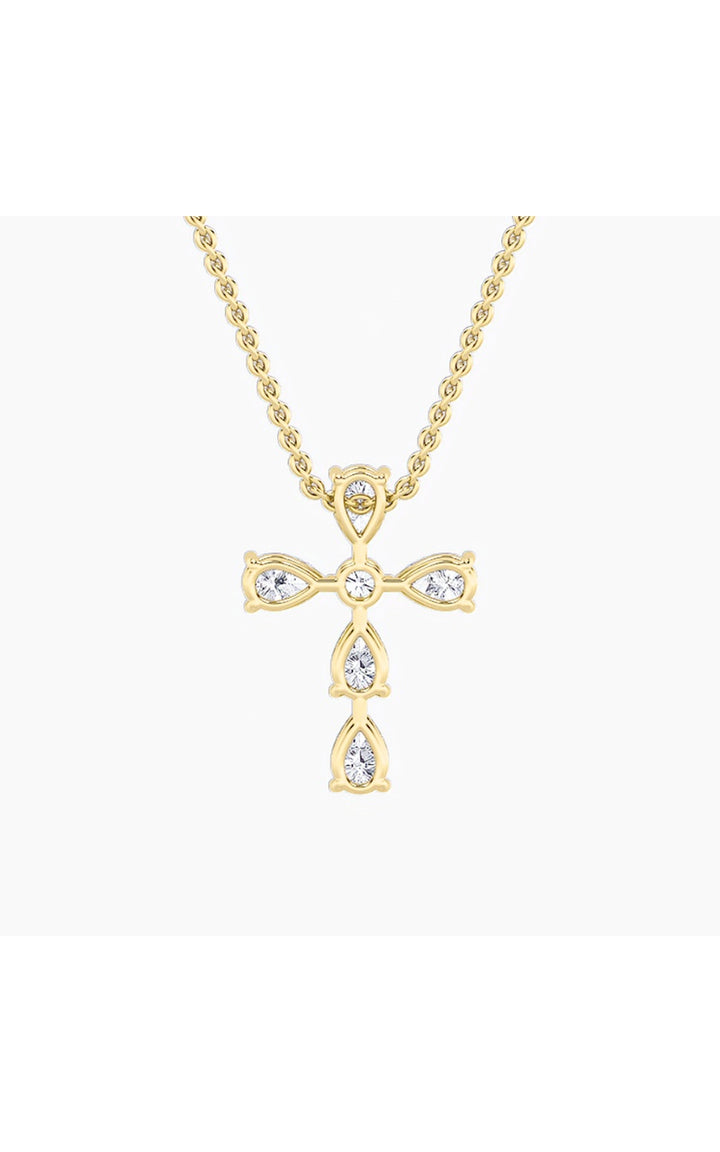 2.75Cttw Pear Shaped Lab Grown Diamond (F/VS) Cross Pendant in 14K Gold