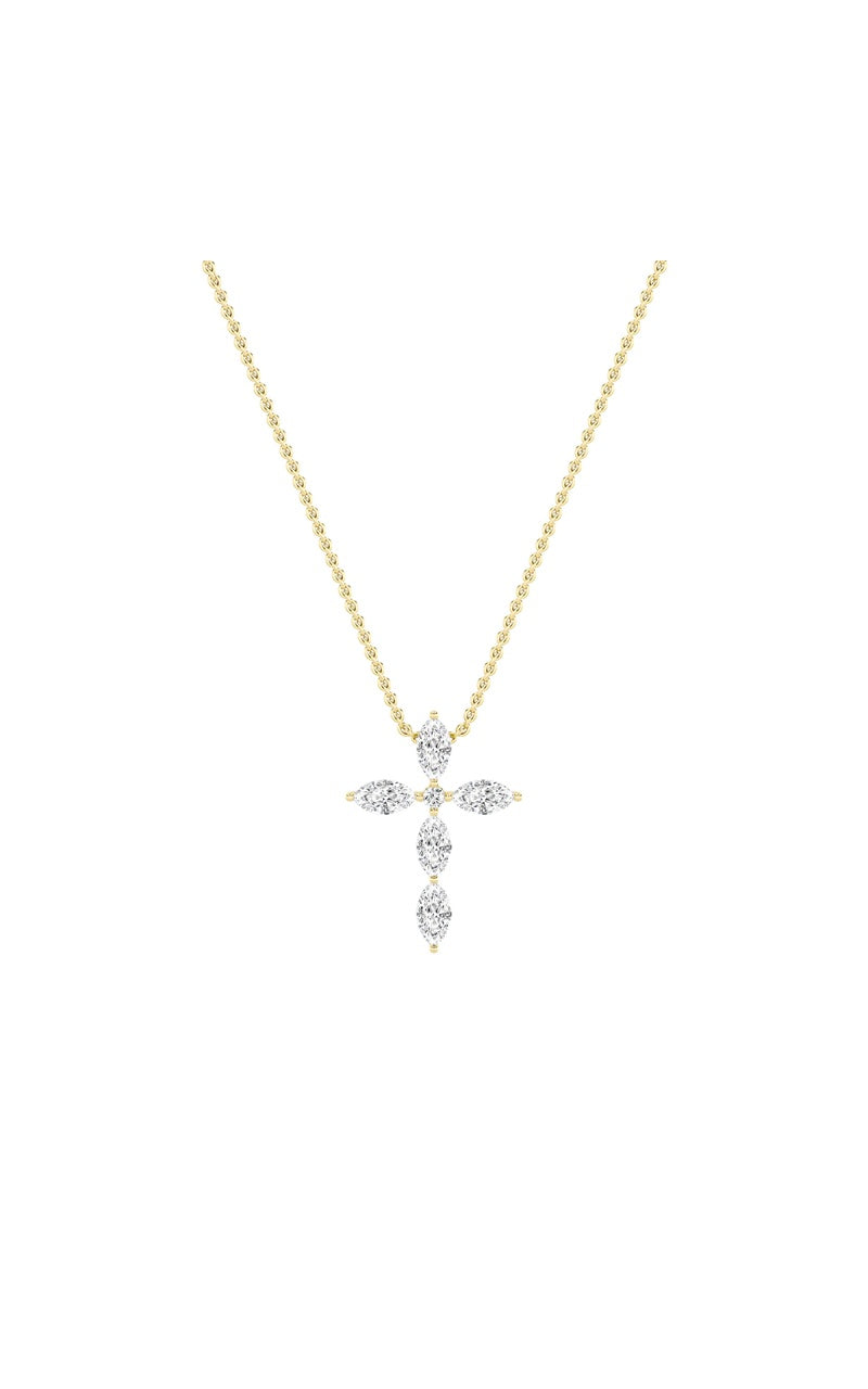 2Cttw Marquise Shaped Lab Grown Diamond (F/VS) Cross Pendant in 14K Gold