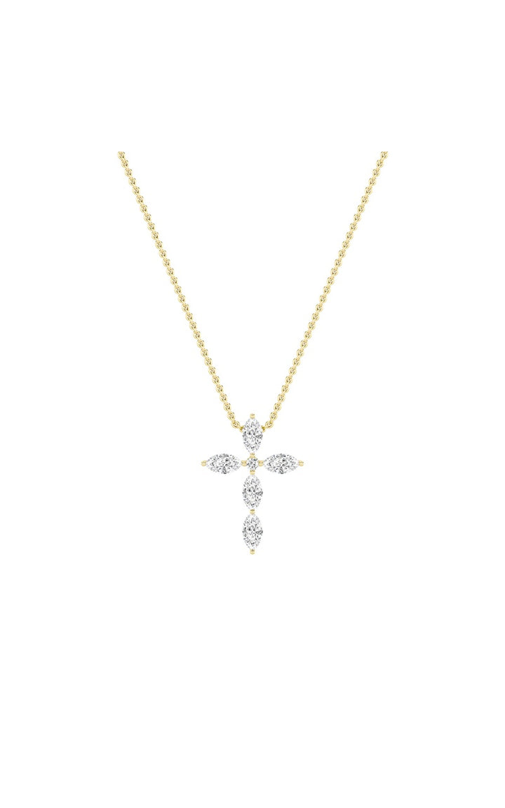 2Cttw Marquise Shaped Lab Grown Diamond (F/VS) Cross Pendant in 14K Gold