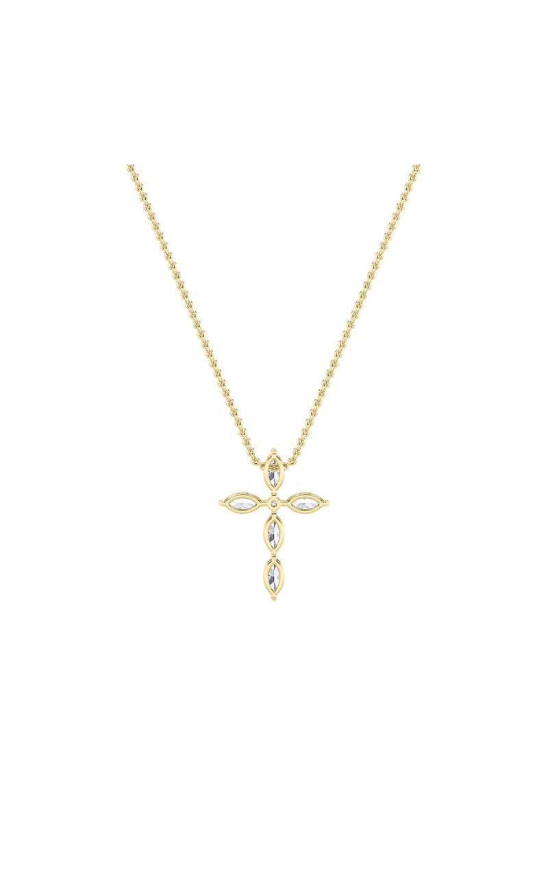 2Cttw Marquise Shaped Lab Grown Diamond (F/VS) Cross Pendant in 14K Gold