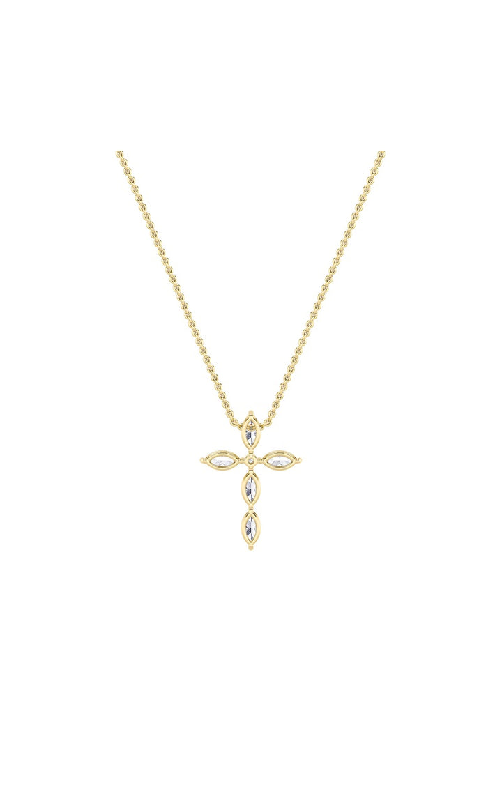 2Cttw Marquise Shaped Lab Grown Diamond (F/VS) Cross Pendant in 14K Gold
