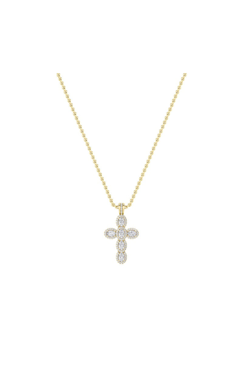 3Cttw Oval Shaped Lab Grown Diamond (F/VS) Cross Pendant in 14K Gold