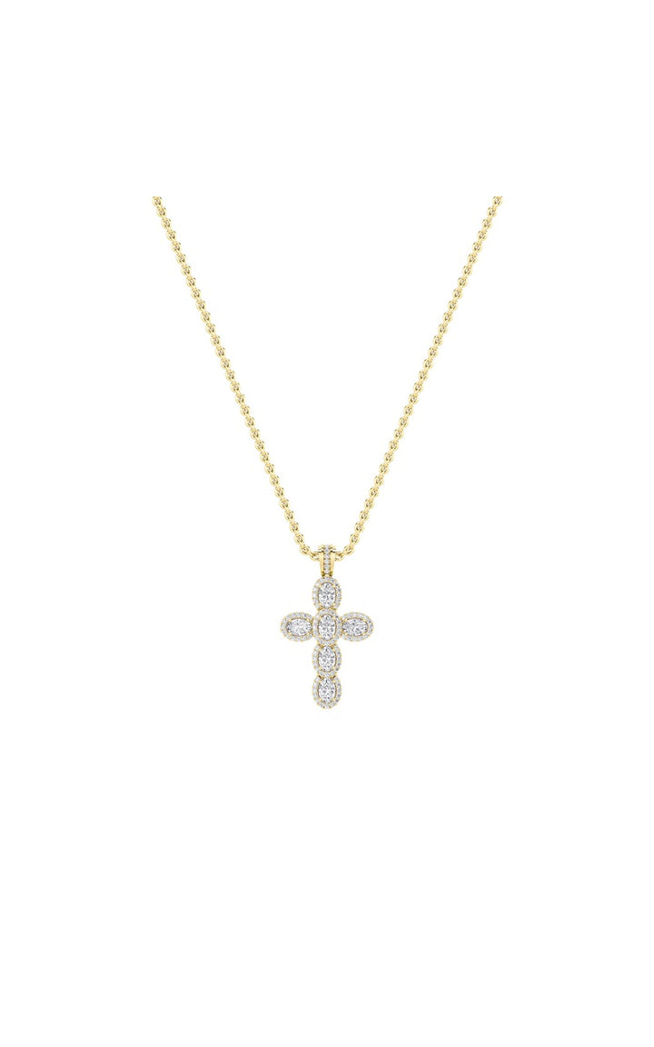 3Cttw Oval Shaped Lab Grown Diamond (F/VS) Cross Pendant in 14K Gold