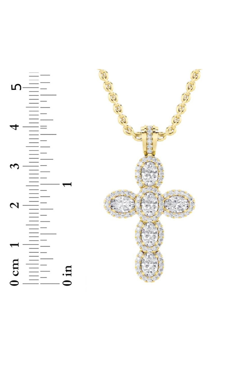 3Cttw Oval Shaped Lab Grown Diamond (F/VS) Cross Pendant in 14K Gold