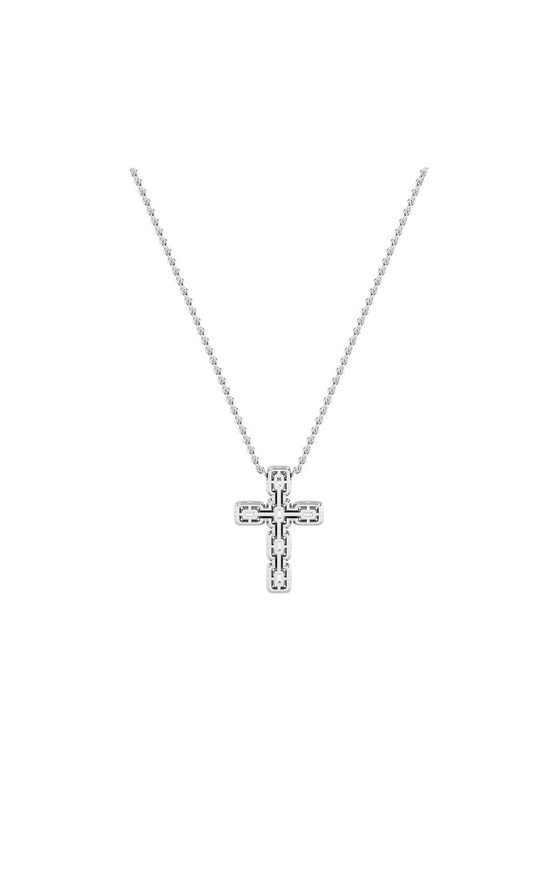 3Cttw Emerald Shaped Lab Grown Diamond (F/VS) Cross Pendant in 14K Gold