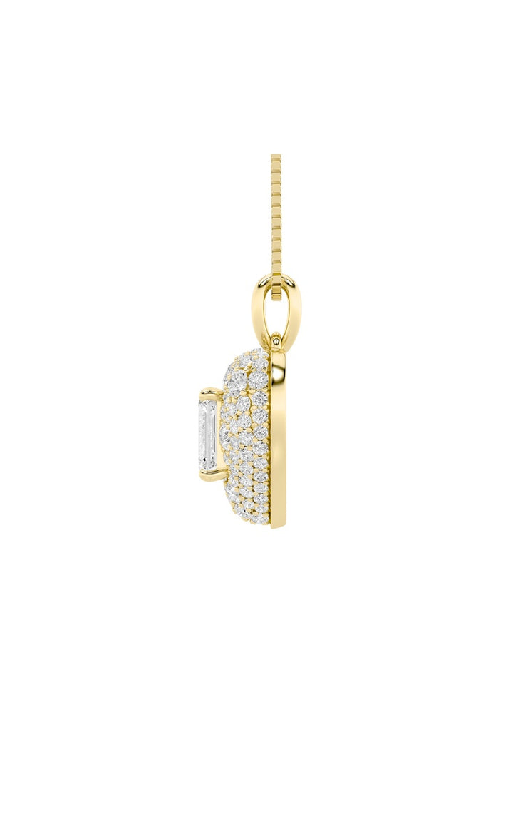 2Cttw Emerald Shaped Lab Grown Diamond (F/VS) Pave Accented Heart Shaped Pendant in 14K Gold