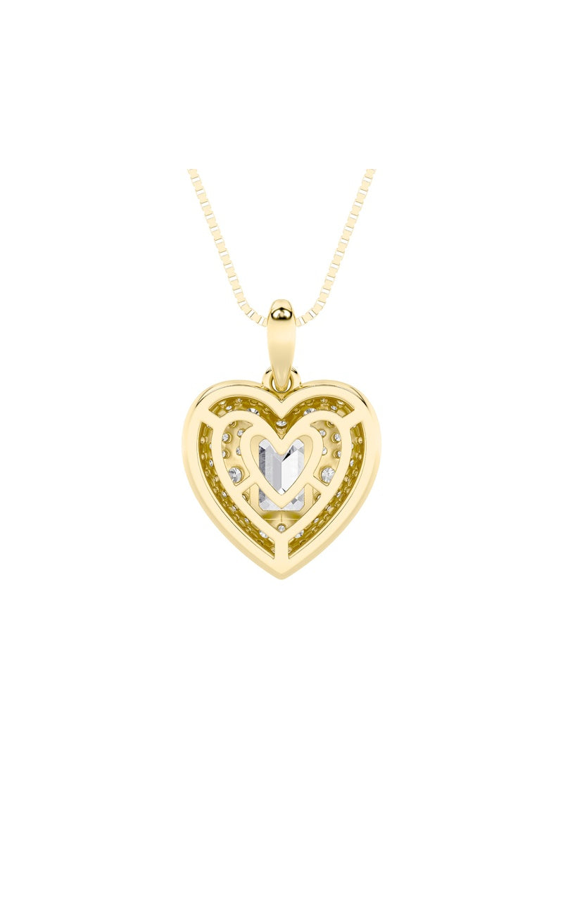 2Cttw Emerald Shaped Lab Grown Diamond (F/VS) Pave Accented Heart Shaped Pendant in 14K Gold