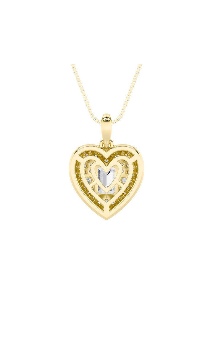 2Cttw Emerald Shaped Lab Grown Diamond (F/VS) Pave Accented Heart Shaped Pendant in 14K Gold