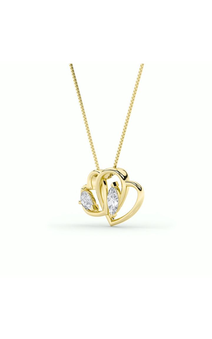 2Cttw Marquise Shaped Lab Grown Diamond (F/VS) Heart Shaped Pendant in 14K Gold
