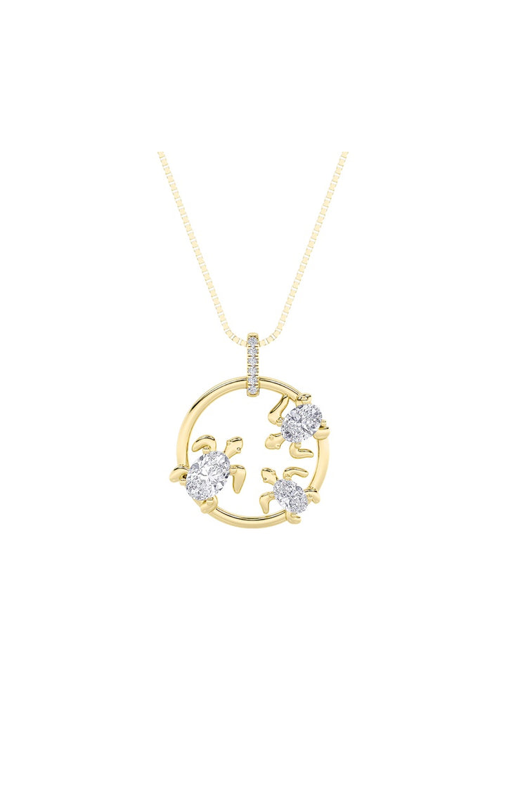2Cttw Oval Shaped Lab Grown Diamond (F/VS) Baby Turtle Pendant in 14K Gold