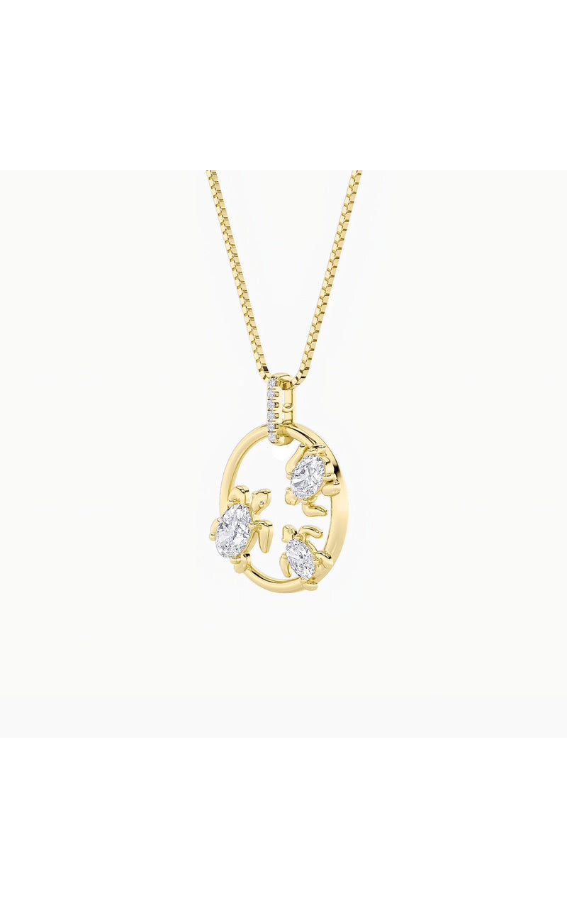 2Cttw Oval Shaped Lab Grown Diamond (F/VS) Baby Turtle Pendant in 14K Gold