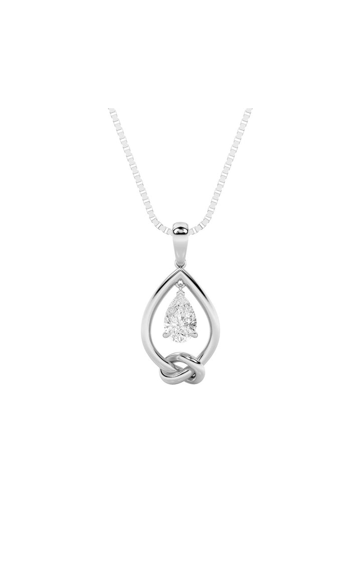 1Cttw Pear Shaped Lab Grown Diamond (F/VS) Solitaire Knot Pendant in 14K Gold