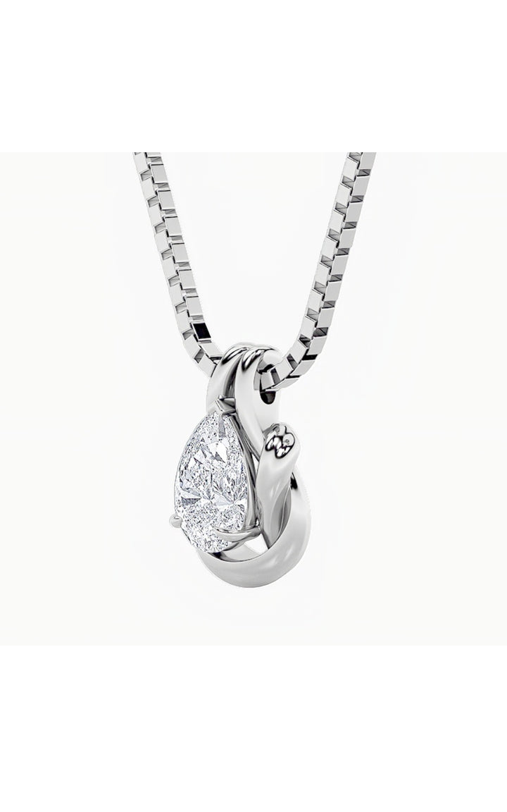 2Cttw Pear Shaped Lab Grown Diamond (F/VS) Knot Pendant in 14K Gold