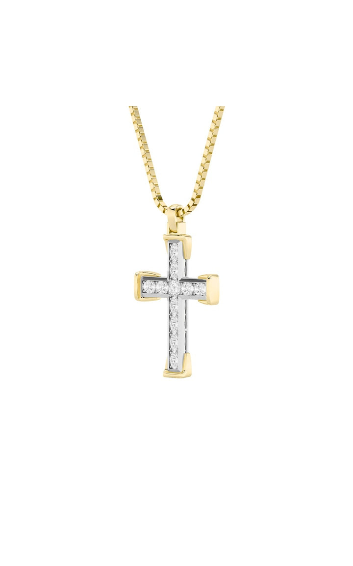3Cttw Round Shaped Lab Grown Diamond (F/VS) CrossPendant in 14K Gold