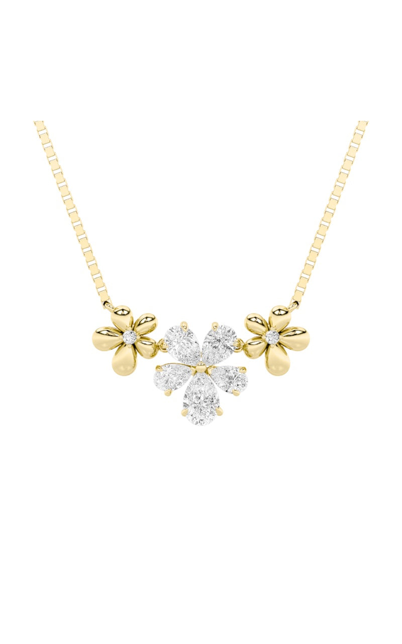 2Cttw Pear Shaped Lab Grown Diamond (F/VS) Fancy Flower Necklace in 14K Gold