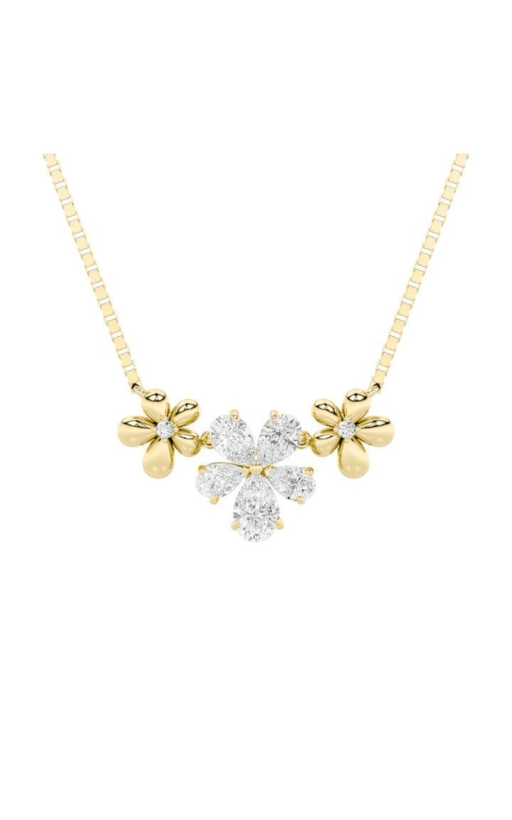 2Cttw Pear Shaped Lab Grown Diamond (F/VS) Fancy Flower Necklace in 14K Gold